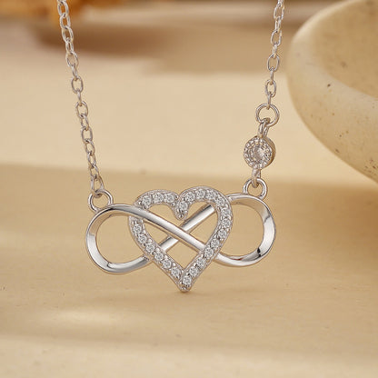 “Infinity Heart” 925 Sterling Silver Pavé Heart Necklace