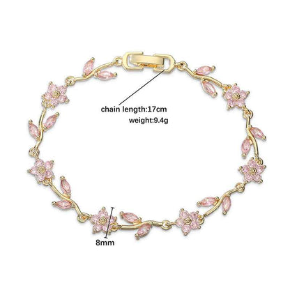 “Camellia Vine” Gold-Tone Brass Multicolor Zircon Flower Bracelet