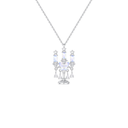“Luminous Candelabra” 925 Sterling Silver Moonstone Butterfly Tassel Necklace