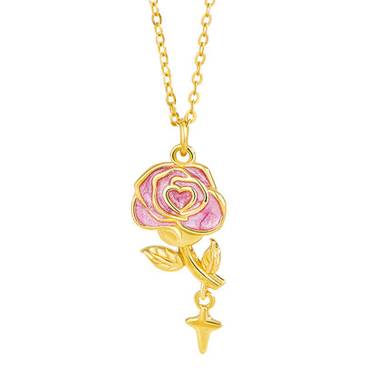 “Velour Rose” S925 Sterling Silver Pink Rose Pendant Necklace