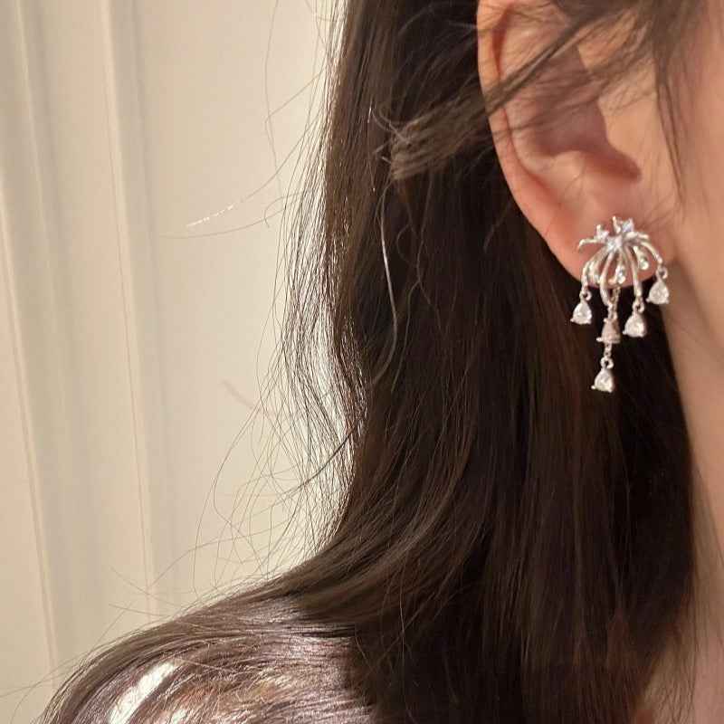 “Sparkling Fireworks” 925 Sterling Silver Tassel Stud Earrings
