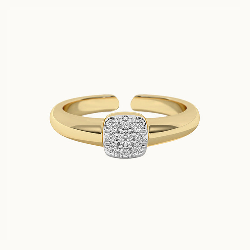 “Square Poise” 925 Sterling Silver Pavé Square Open Ring