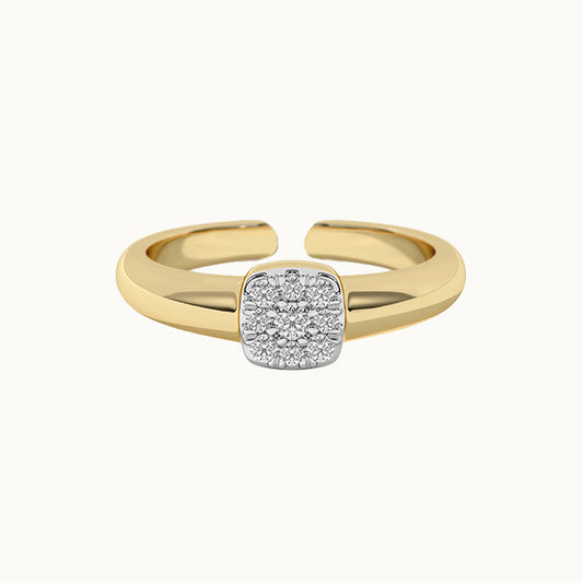 “Square Poise” 925 Sterling Silver Pavé Square Open Ring