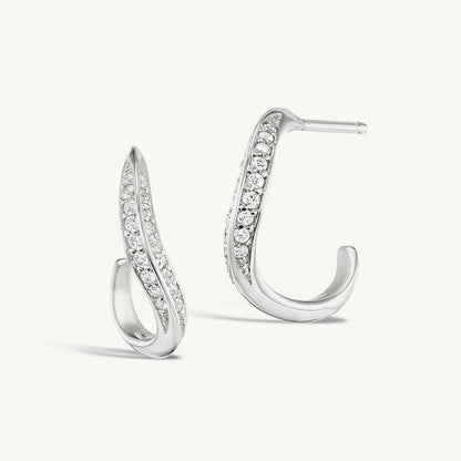 “Lumi Curve” S925 Sterling Silver Pavé Zircon Hoop Stud Earrings