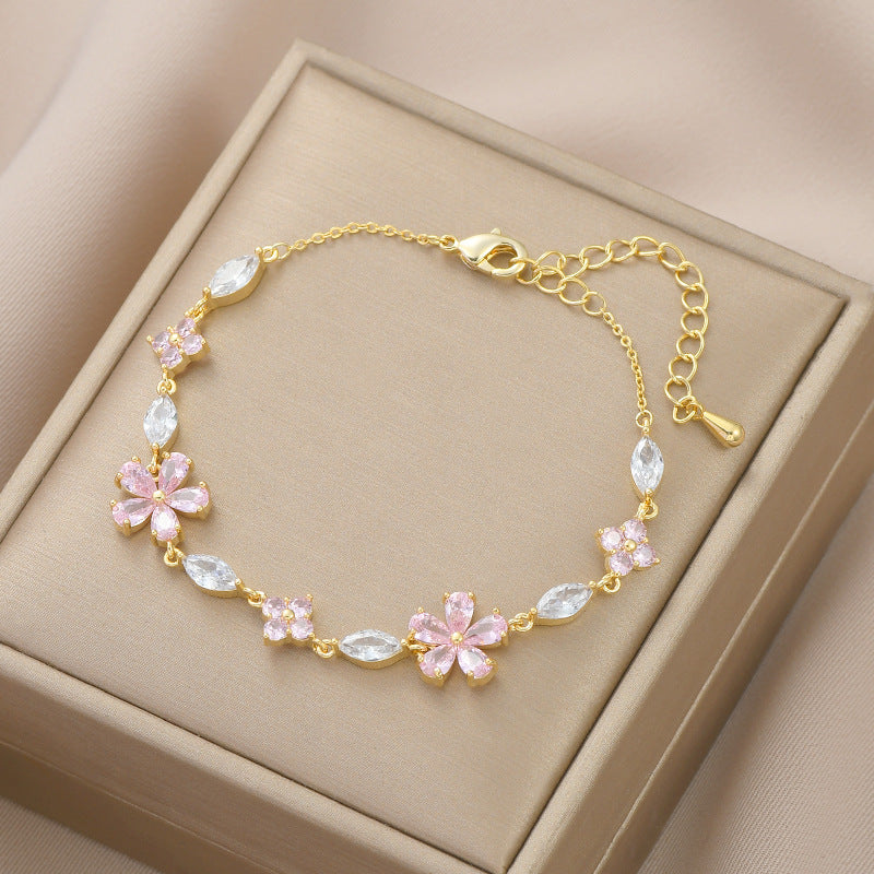 Sakura Élise Brass Genuine Gold-Plated 3A Zircon Floral Bracelet