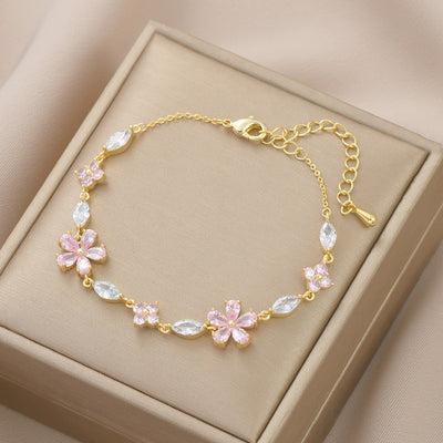 Sakura Élise Brass Genuine Gold-Plated 3A Zircon Floral Bracelet