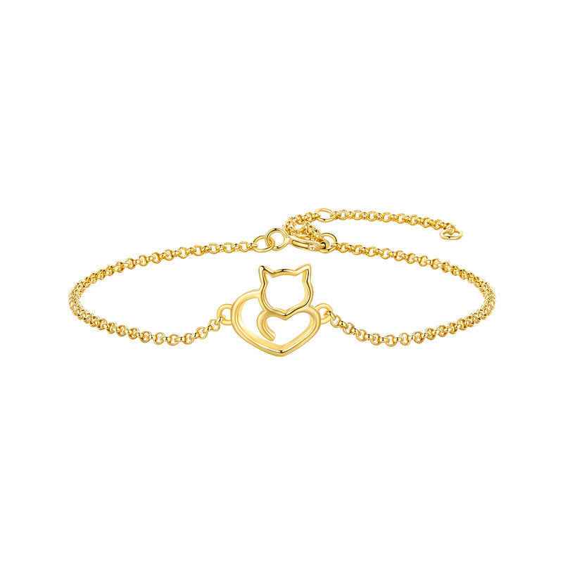 “Sweet Kitty Heart” 925 Sterling Silver Cat Heart Adjustable Bracelet