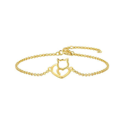 “Sweet Kitty Heart” 925 Sterling Silver Cat Heart Adjustable Bracelet