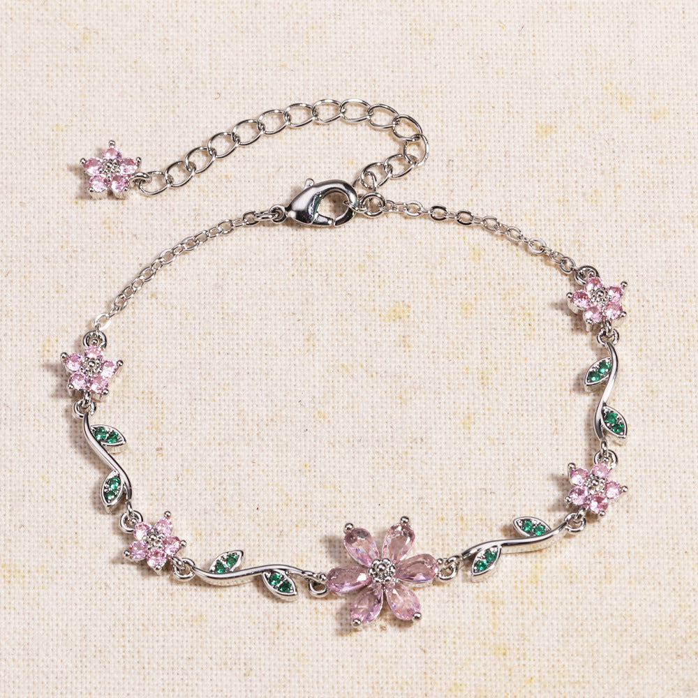 Sakura Breeze Brass Genuine Gold-Plated 3A Zircon Floral Bracelet