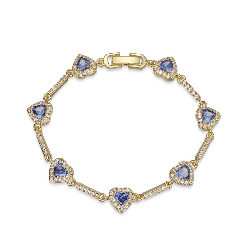 “Heartline” Gold-Tone Brass Colorful Zircon Heart Jewelry Set