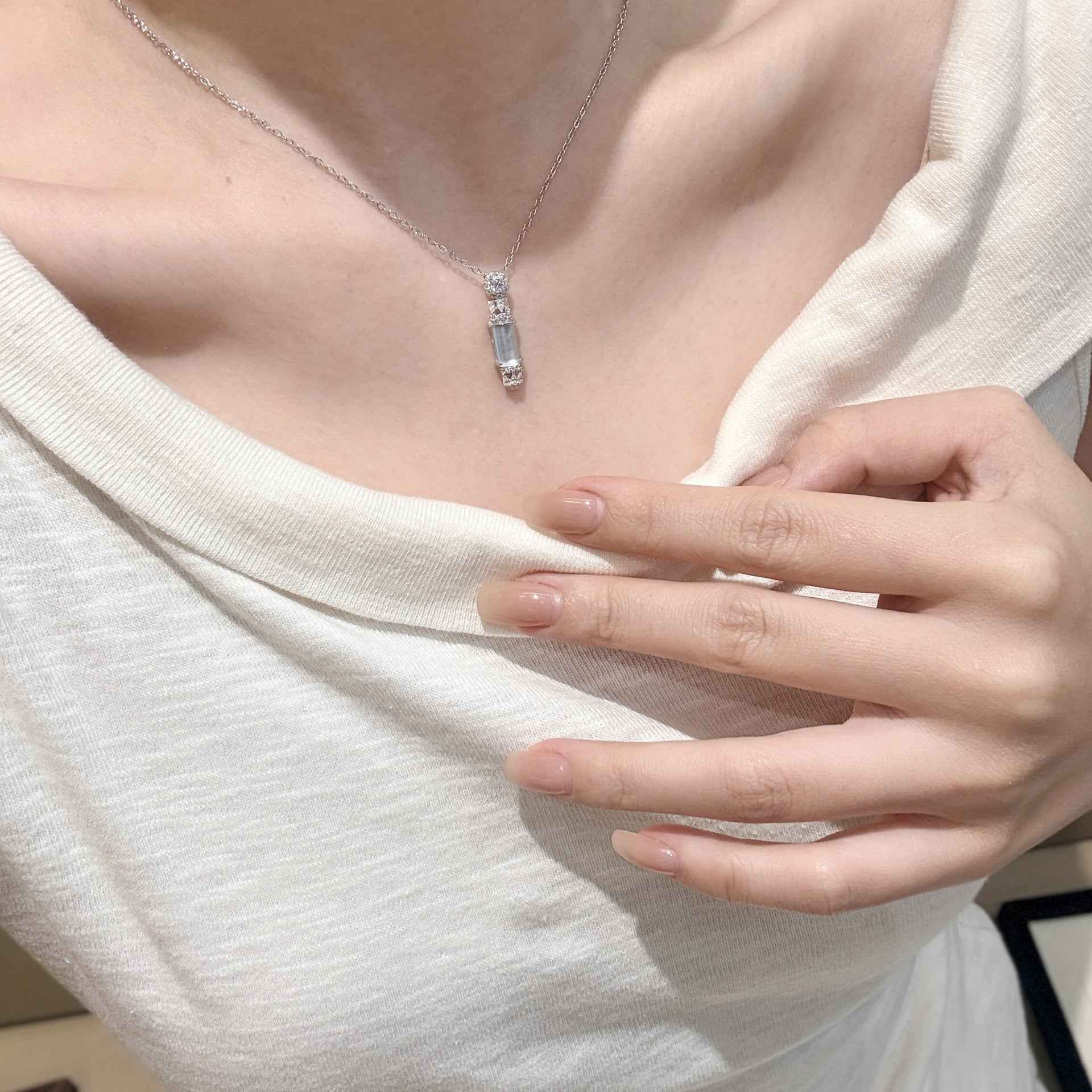 “Jade Whisper” S925 Sterling Silver Natural Shui Mo Jade Fortune Column Necklace