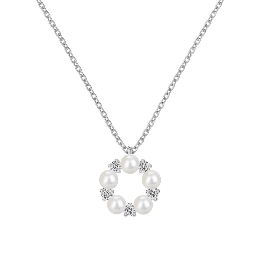 “Pearl Halo” S925 Sterling Silver Pearl & Zircon Circle Necklace