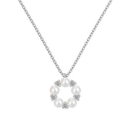 “Pearl Halo” S925 Sterling Silver Pearl & Zircon Circle Necklace
