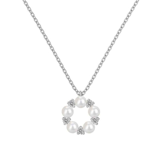 “Pearl Halo” S925 Sterling Silver Pearl & Zircon Circle Necklace