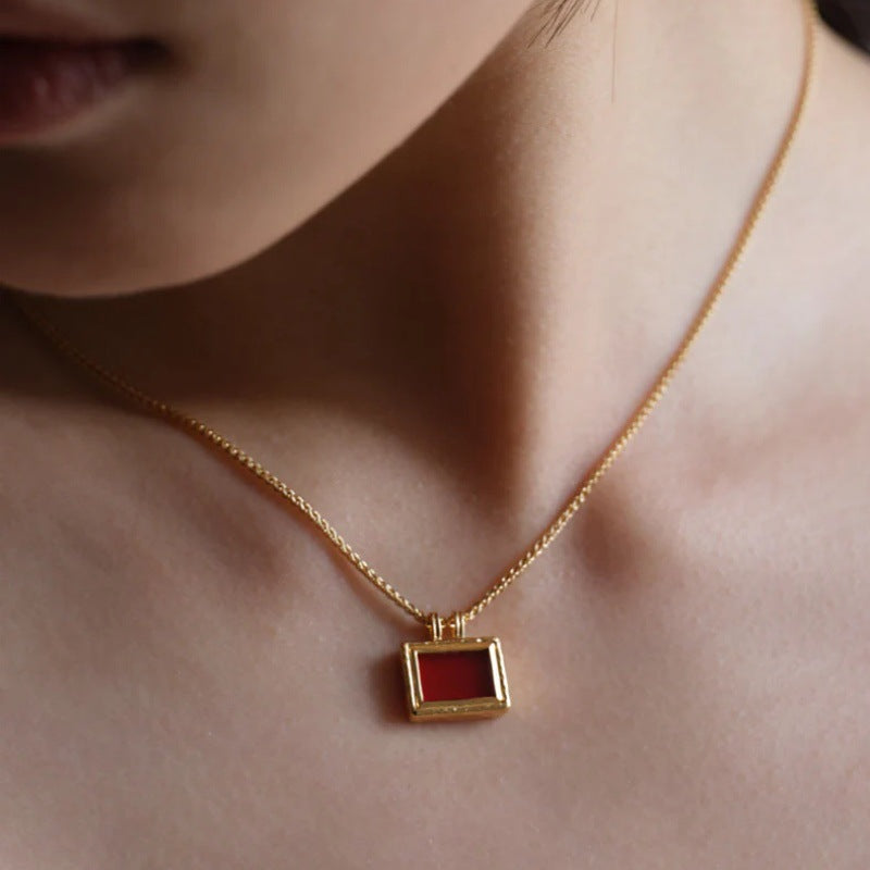 Scarlet Frame 18K Gold-Plated Brass Red Agate Necklace