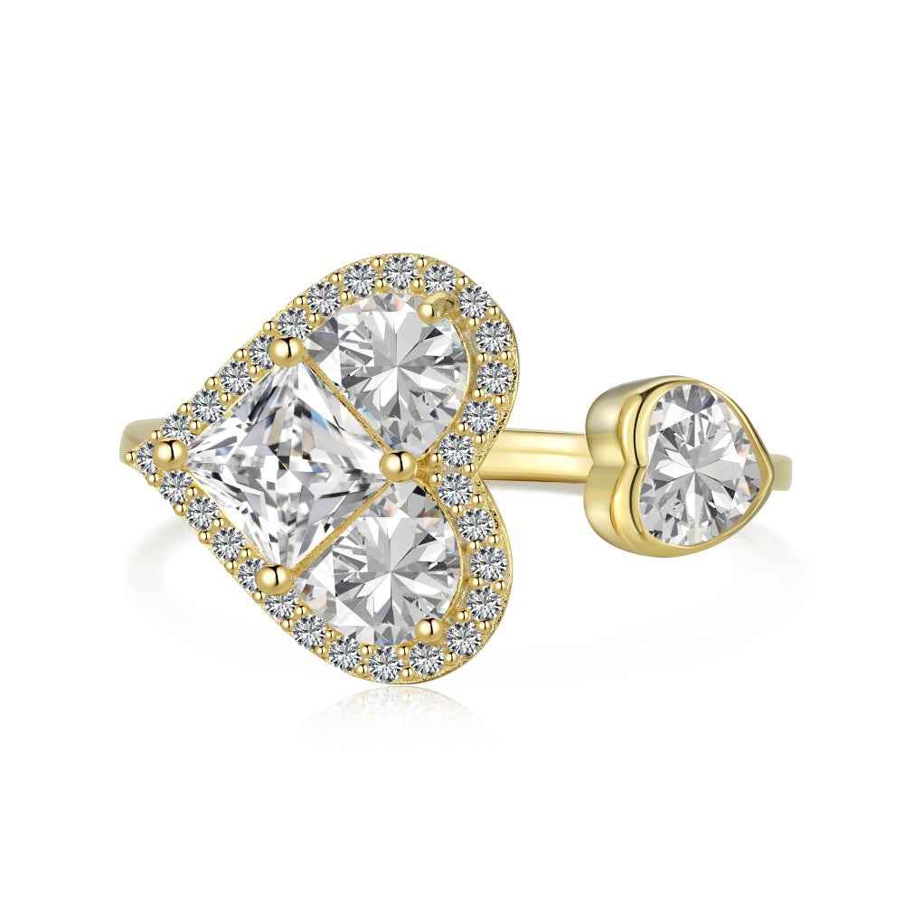 “Éclat Amour” S925 Sterling Silver Heart Pavé Ring