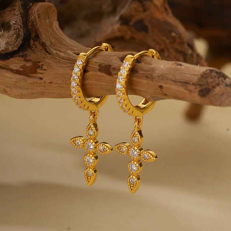 “Celestial Cross” S925 Sterling Silver Full Pavé Dangle Earrings