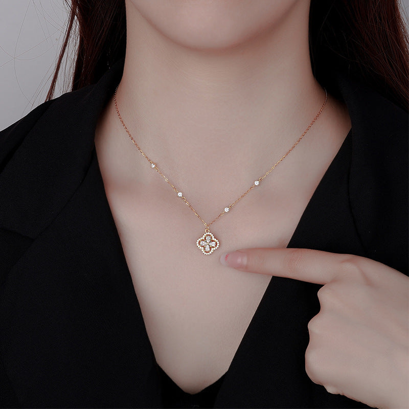 “Lucky Spin Clover” 925 Sterling Silver Rotating Clover Necklace