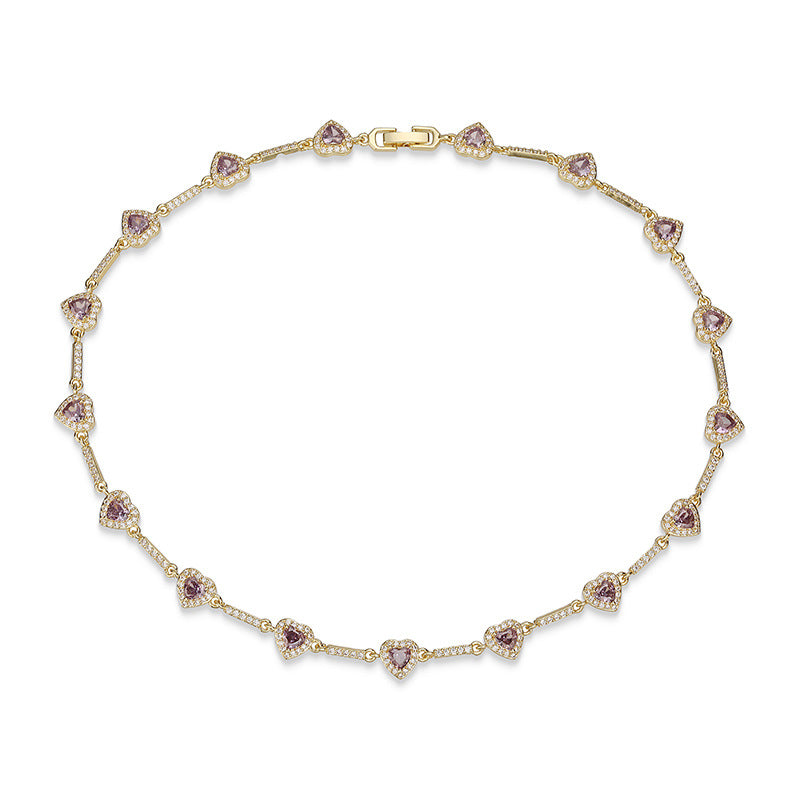 “Heartline” Gold-Tone Brass Colorful Zircon Heart Jewelry Set