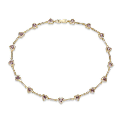 “Heartline” Gold-Tone Brass Colorful Zircon Heart Jewelry Set