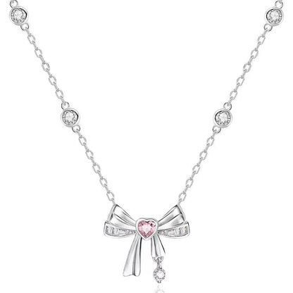 “Half-Sugar Heartbeat” 925 Sterling Silver Bow Necklace