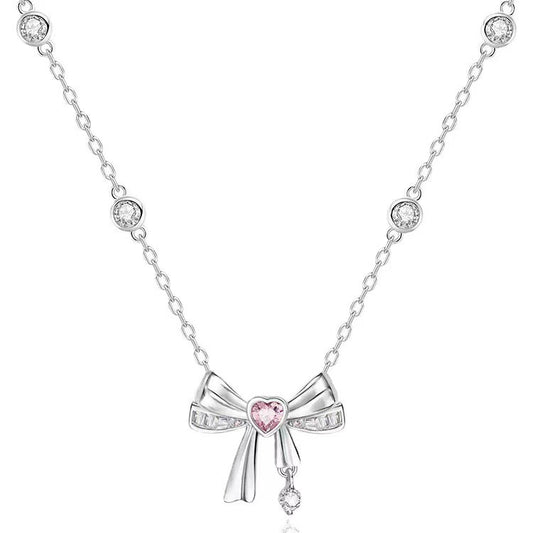 “Half-Sugar Heartbeat” 925 Sterling Silver Bow Necklace