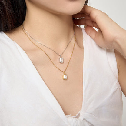 “Recta Lumi” 925 Sterling Silver 5A Cubic Zirconia Pendant Necklace