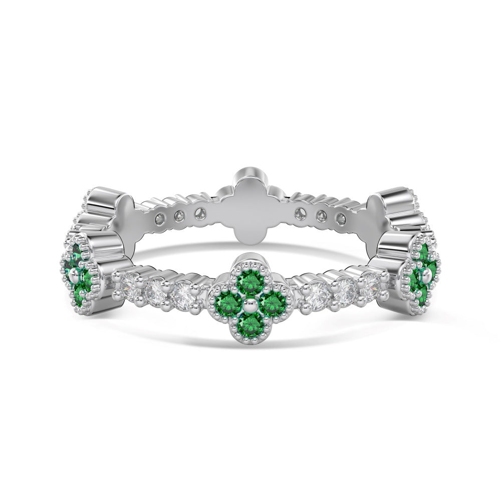 “Clover Éclat” S925 Sterling Silver Zircon Clover Ring