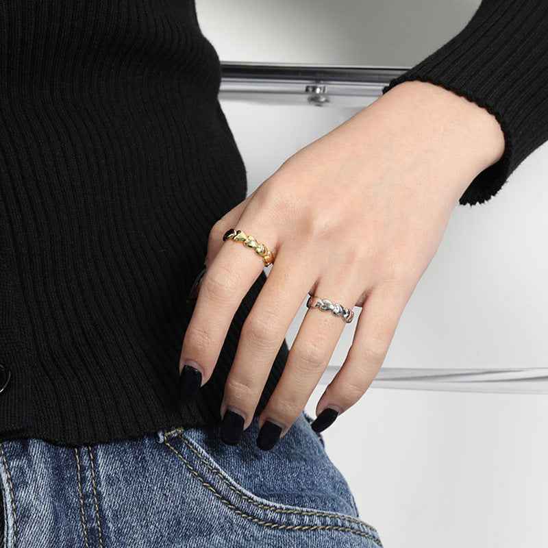 "Linked Hearts" 925 Sterling Silver Open Heart Ring