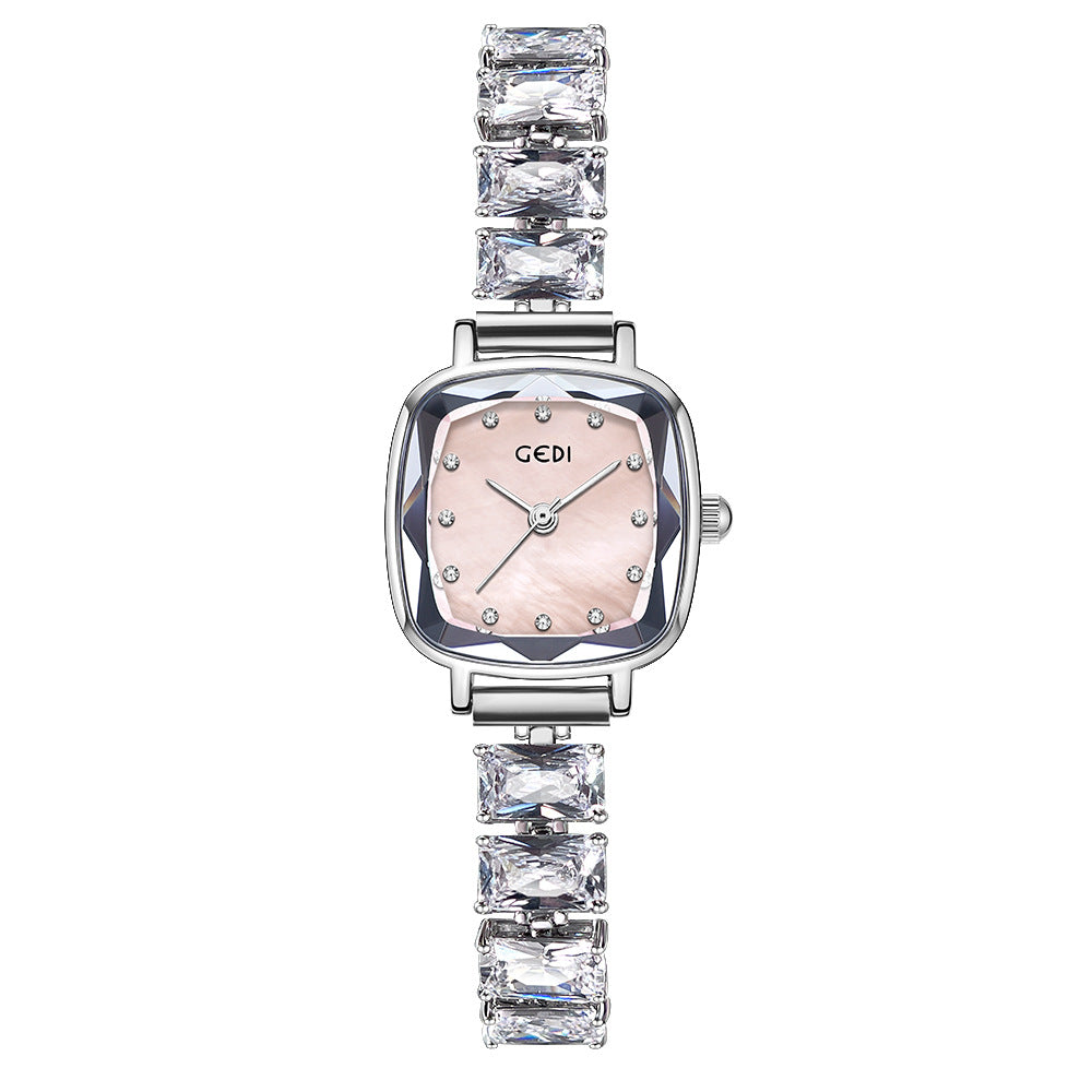 Celeste Ice Silver-Tone Baguette CZ Shell Dial Quartz Watch