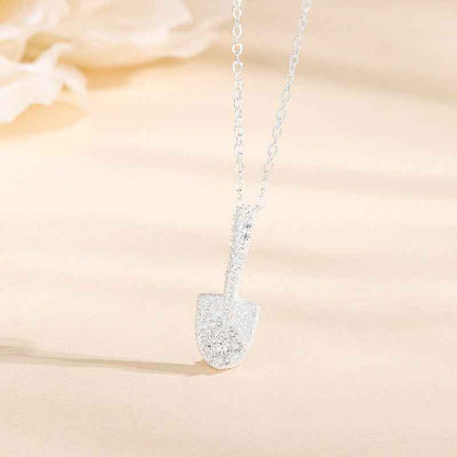 “Golden Fortune Shovel” S925 Sterling Silver Pavé Shovel Pendant Necklace