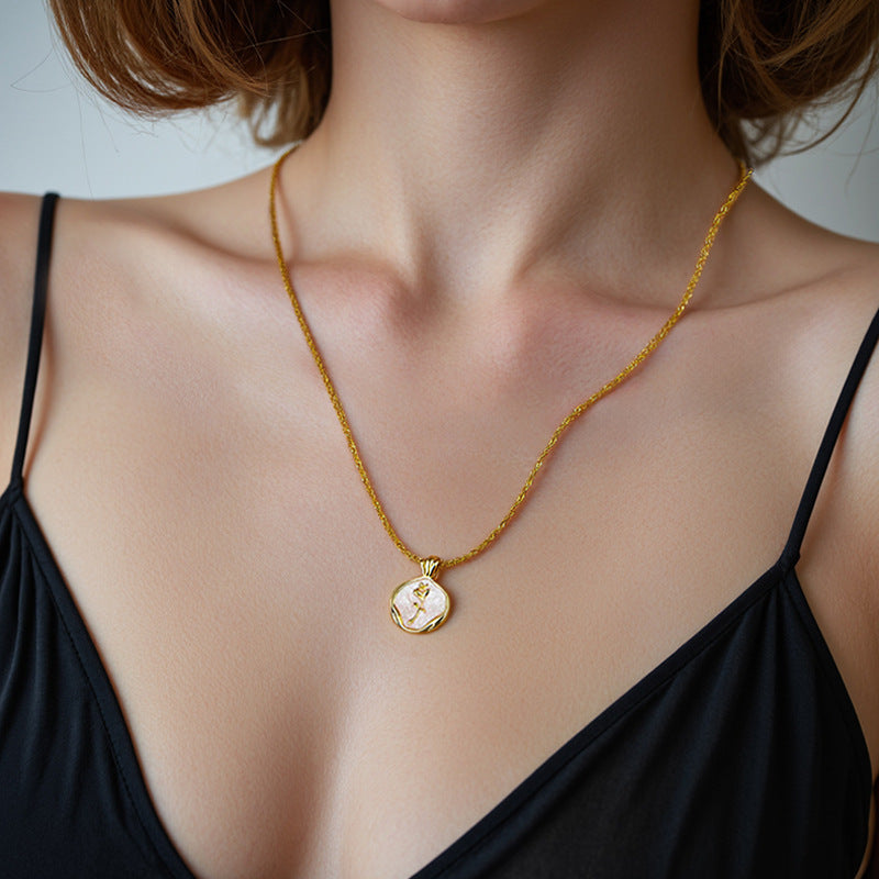 “Petal Relic” 925 Sterling Silver Enamel Rose Necklace