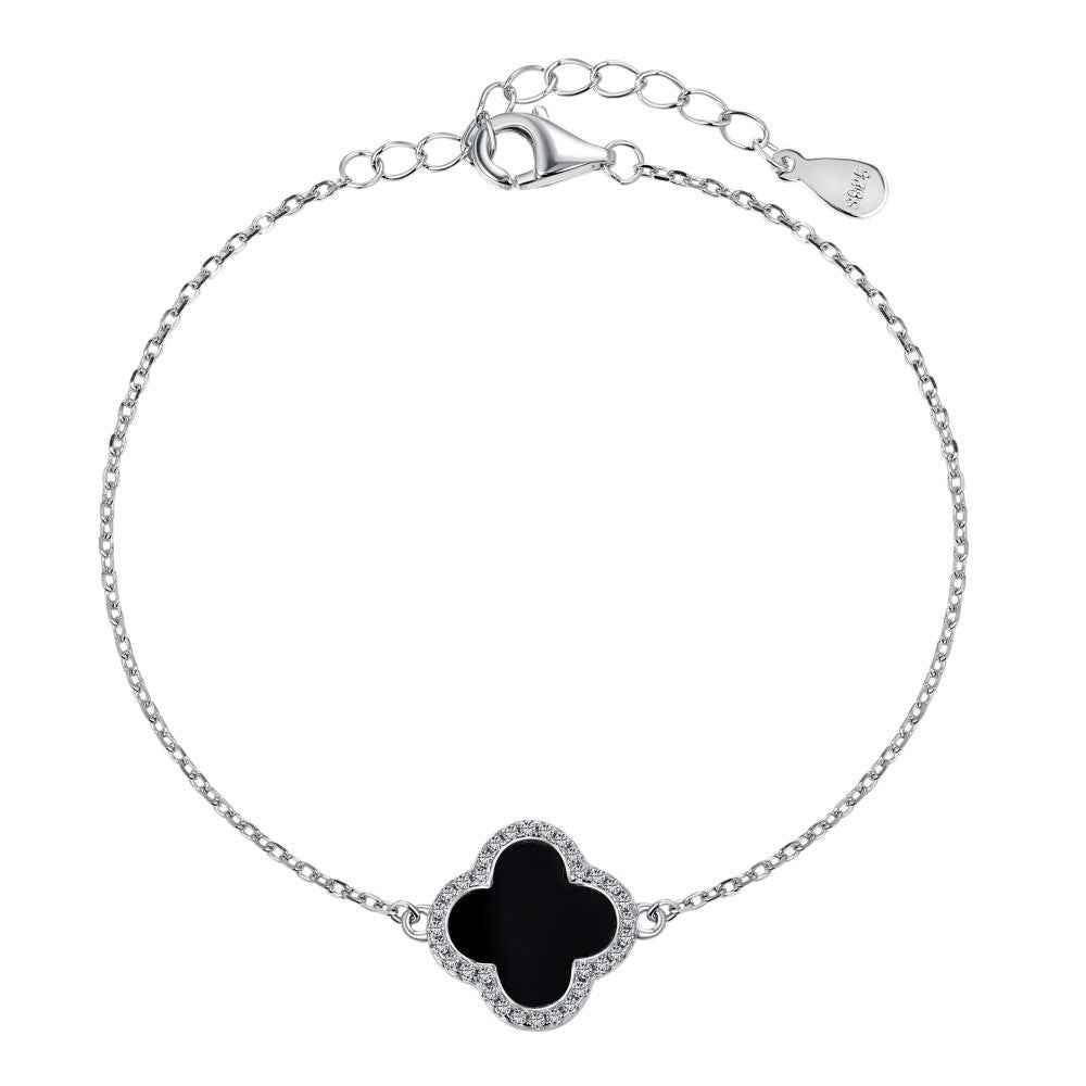 “Lucky Clover Élite” S925 Sterling Silver Pavé Clover Bracelet