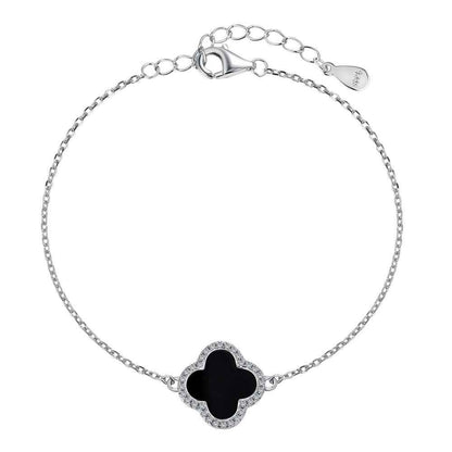 “Lucky Clover Élite” S925 Sterling Silver Pavé Clover Bracelet