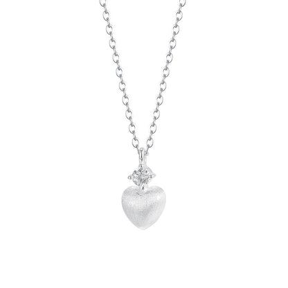 "Brushed Heart" S925 Sterling Silver Necklace with Zircon