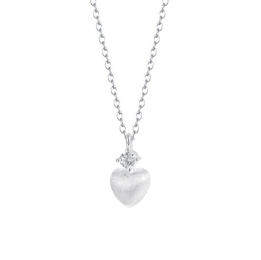 "Brushed Heart" S925 Sterling Silver Necklace with Zircon