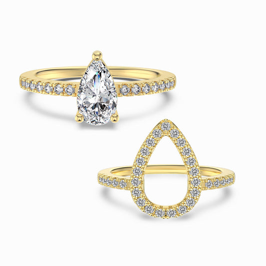 “Twin Tear Grace” S925 Sterling Silver Pear-Cut Ring Set