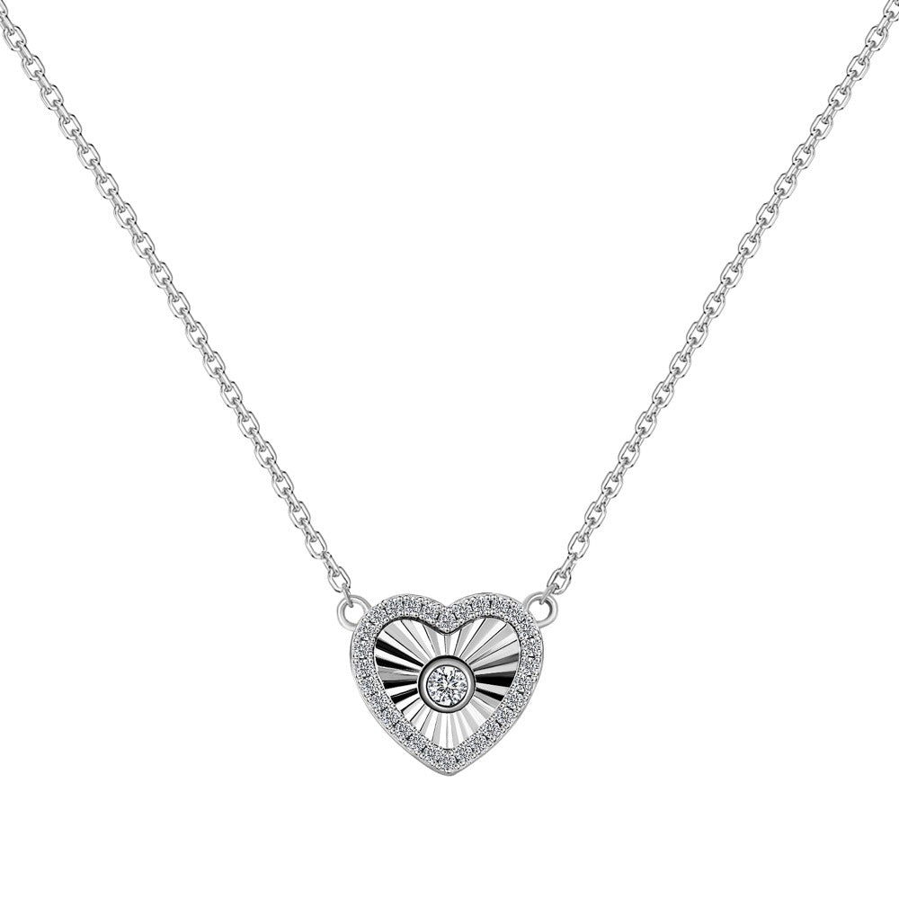 “Radiant Heart” S925 Sterling Silver Heart Jewelry Set (Necklace & Stud Earrings)