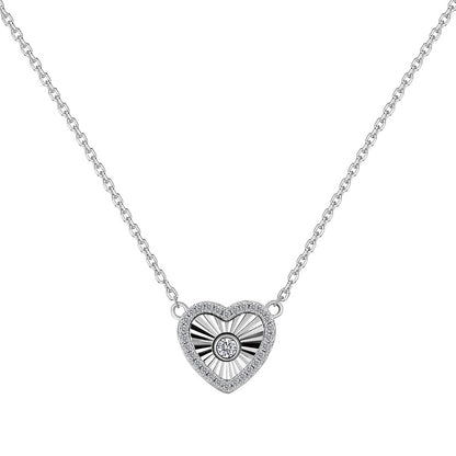 “Radiant Heart” S925 Sterling Silver Heart Jewelry Set (Necklace & Stud Earrings)