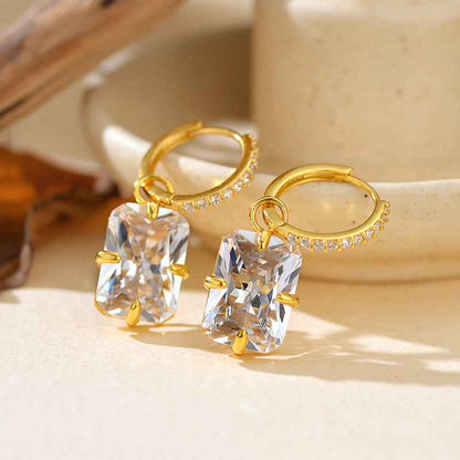 “Radiant Frame” 925 Sterling Silver Cushion-Cut Zircon Drop Hoop Earrings