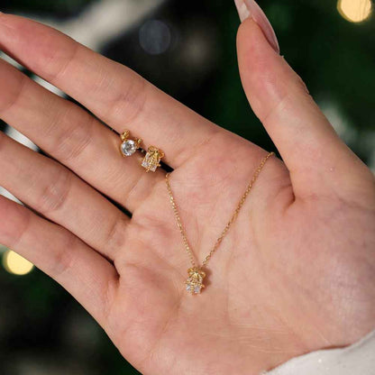 "Holiday Gift Set" 925 Sterling Silver Present & Reindeer Jewelry Set