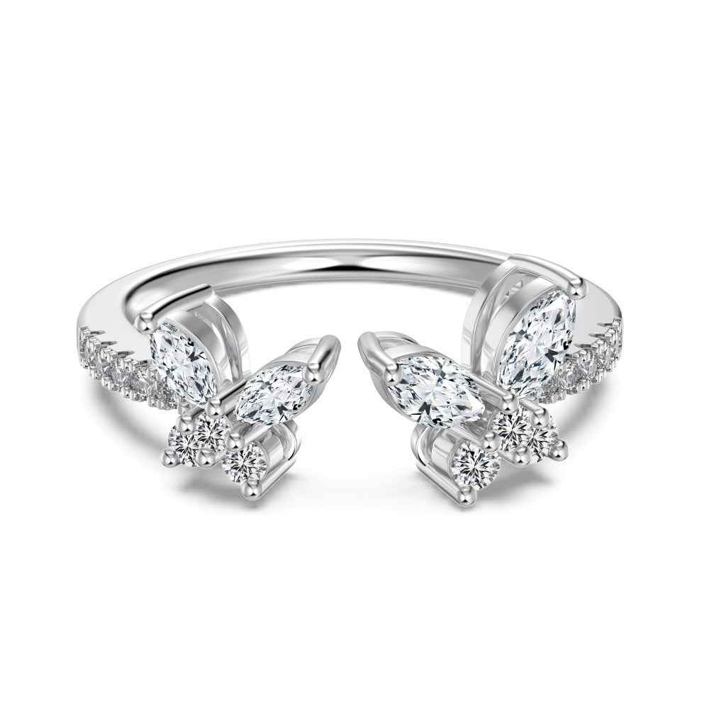 “Crystal Papillon” 925 Sterling Silver Open Butterfly Zircon Ring