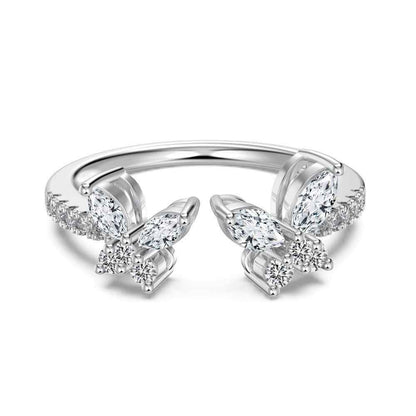 “Crystal Papillon” 925 Sterling Silver Open Butterfly Zircon Ring