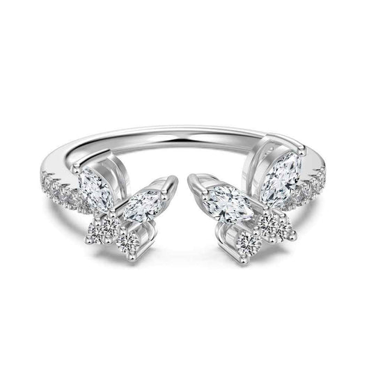 “Crystal Papillon” 925 Sterling Silver Open Butterfly Zircon Ring