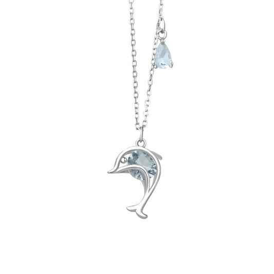 "Dolphin Promise" 925 Sterling Silver Dolphin & Zircon Necklace – Oceanic Elegance