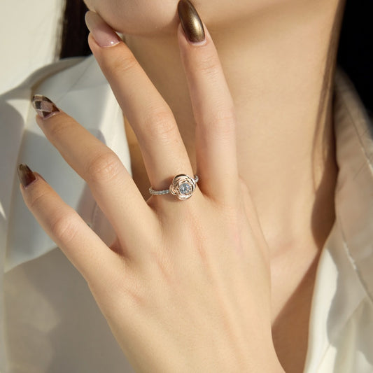 “Rosé Bloom” 925 Sterling Silver Rose Flower Solitaire Ring