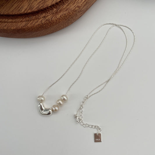"Korean Drama Heroine" 925 Sterling Silver Chain Necklace with Natural Pearls - Irregular Pearl Design