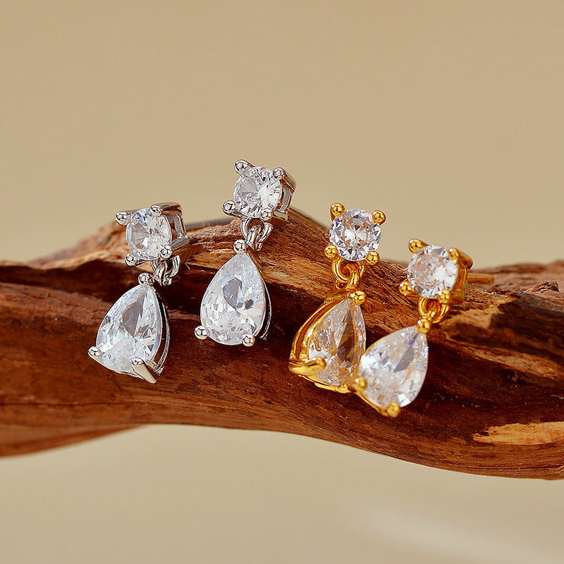 “Aurielle Drop” 925 Sterling Silver Micro Pavé Teardrop Stud Earrings