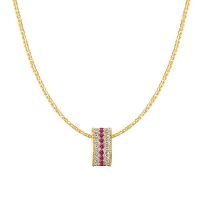 “Twilight Prism” 925 Sterling Silver Multi-Row Color Zircon Ring Pendant Necklace