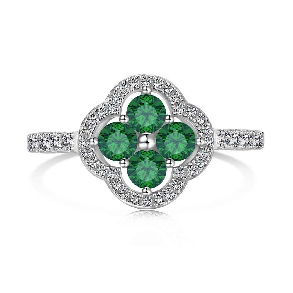 “Everluck Petal” 925 Sterling Silver Four-Petal Zircon Jewelry Set